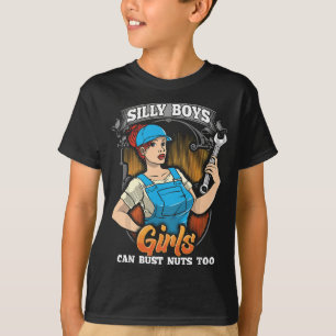 Woman Mechanic Bust Nuts Funny Adult Humour T-Shirt