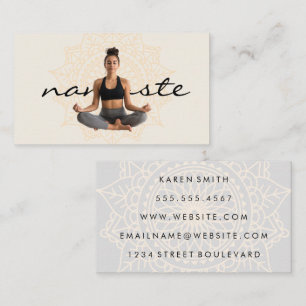 Woman Meditating and Doing Yoga   Tribal Pattern Business Card