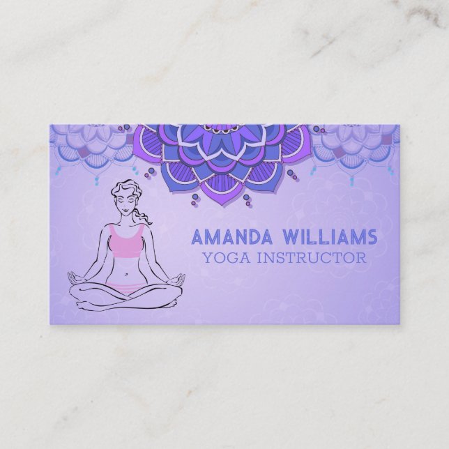 Woman Meditating | Lotus Pose | Yoga  Business Card (Front)