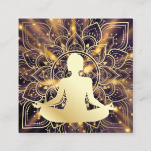 Woman Meditating Mandala Pattern Square Business Card