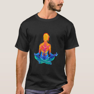 Woman meditating watercolors Lotus yoga pose Fitne T-Shirt