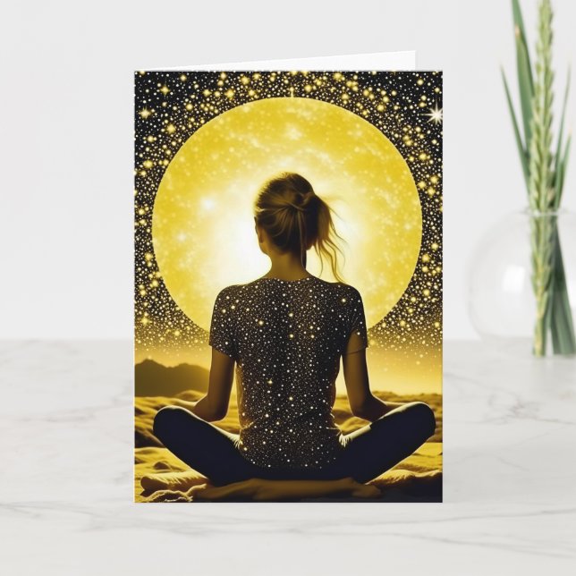 Woman Meditation Under the Moon Celestial Card (Front)