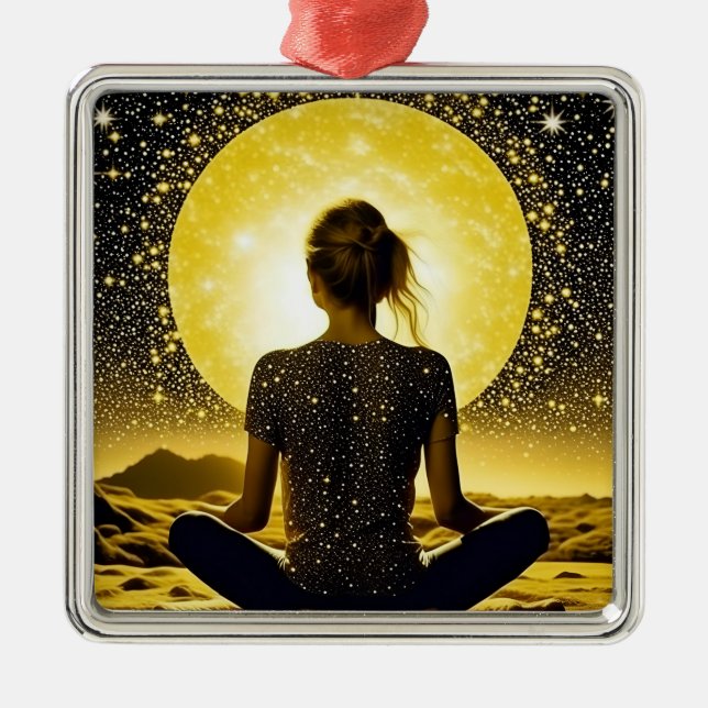 Woman Meditation Under the Moon Celestial Metal Tree Decoration (Front)