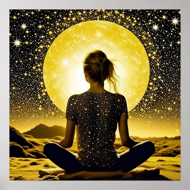 Woman Meditation Under the Moon Celestial Poster (Front)