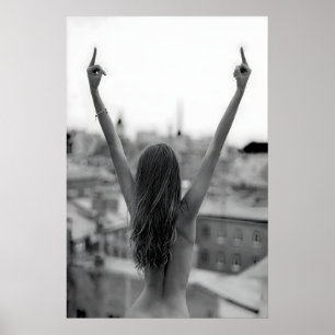 Woman Middle Finger Poster, Black and White Poster