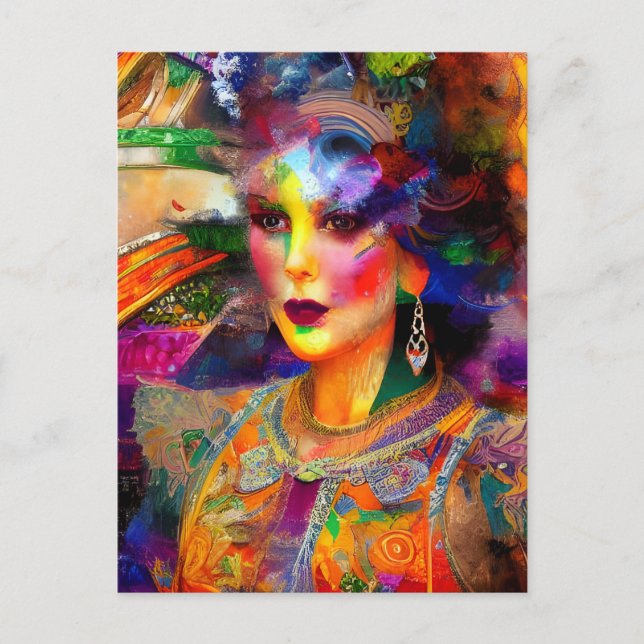 Woman Mixed Media Collage Postcard (Front)