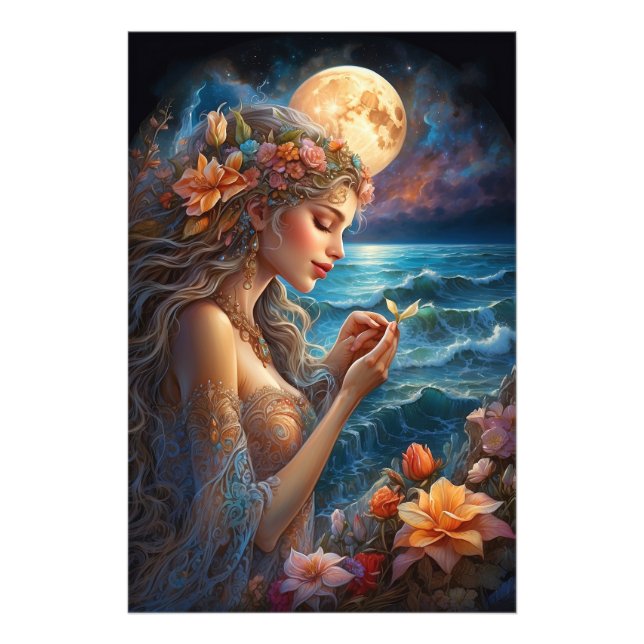 *~* Woman Moon Fantasy Romantic Flower AP51  Photo Print (Front)
