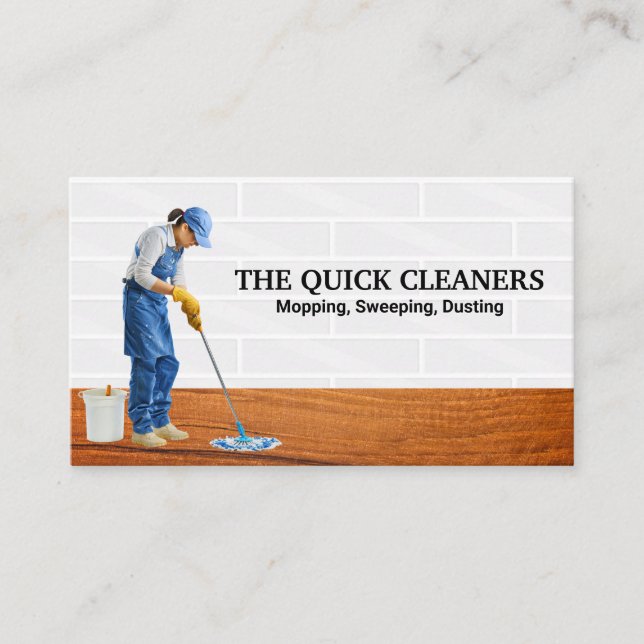 Woman Mopping Floors | Janitor Business Card (Front)