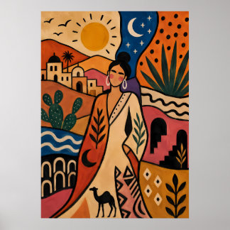Woman Moroccan Oasis Day and Night Poster