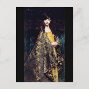 Woman mystic gothic black gold fine art jaquard postcard