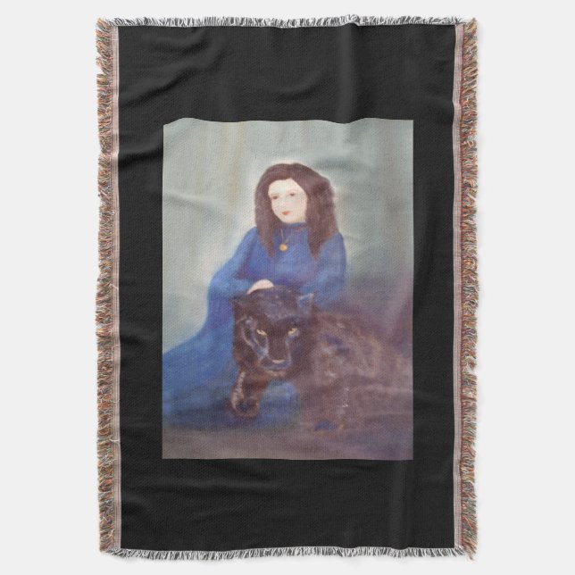 Woman n Black Panther Throw Blanket (Front Vertical)
