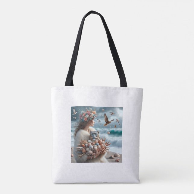 Woman Ocean Snow Leopard Tote Bag (Back)