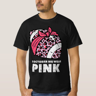 Woman October We Wear Pink Football Breast Cancer T-Shirt
