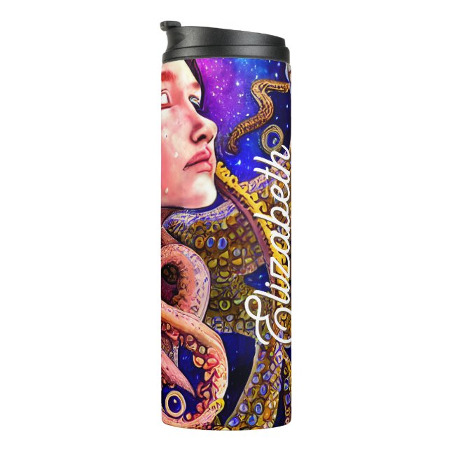 Woman Octopus Artwork with Personalised Name Thermal Tumbler (Rotated Right)