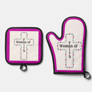 Woman of faith oven mitt & pot holder set