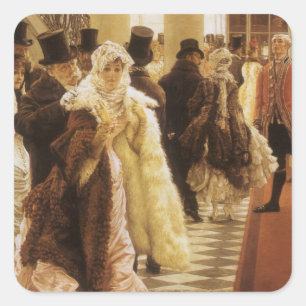 Woman of Fashion by Tissot, Vintage Victorian Art Square Sticker