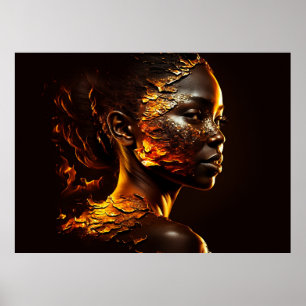 Woman of Gold and Fire Digital Portrait Poster