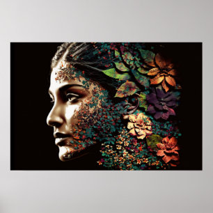 Woman of leaves and flowers poster