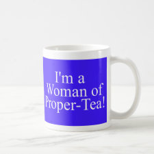 Woman of proper-tea mug in blue