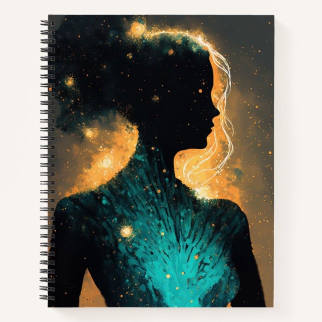 Woman of the Stars Gold & Teal Large Softcover Notebook (Front)