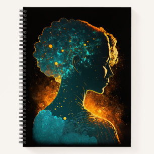 Woman of the Stars Gold & Teal Large Softcover Notebook