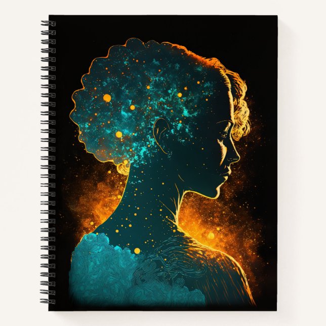 Woman of the Stars Gold & Teal Large Softcover Notebook (Front)