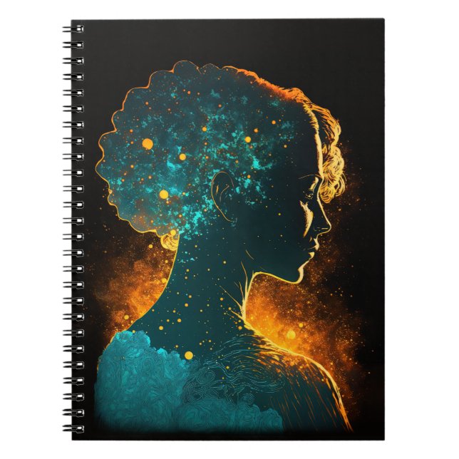 Woman of the Stars Gold & Teal Small Notebook (Front)