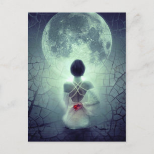 Woman Offers the Moon a Rose Postcard