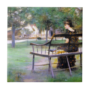 Woman on a Bench (by Edwin Austin Abbey) Tile