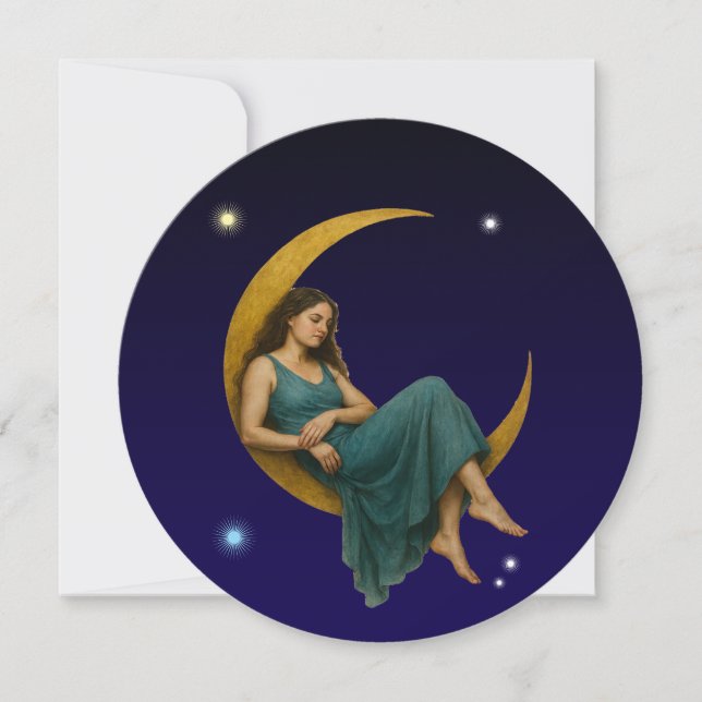 Woman On A Crescent Moon Holiday Card (Front)