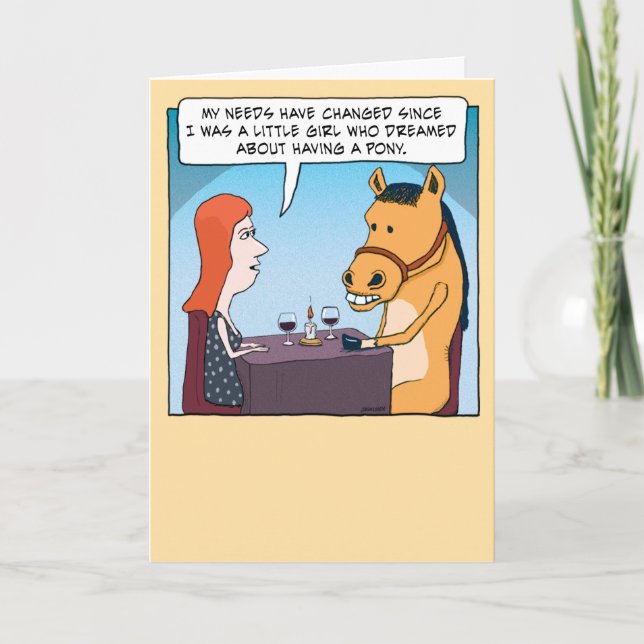Woman on a Date With Horse Funny Birthday Card (Front)