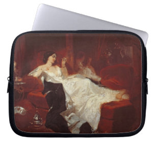 Woman on a red sofa laptop sleeve