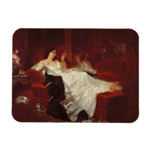 Woman on a red sofa magnet