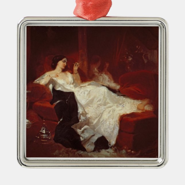 Woman on a red sofa metal tree decoration (Front)