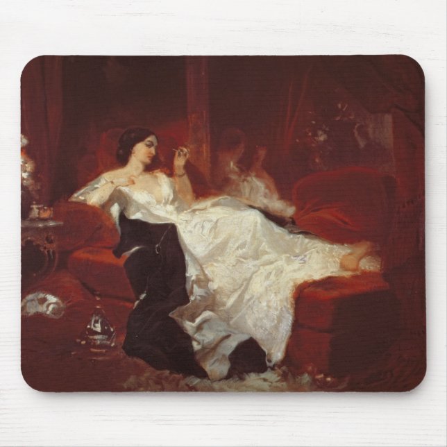 Woman on a red sofa mouse mat (Front)