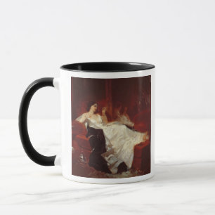 Woman on a red sofa mug