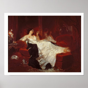 Woman on a red sofa poster