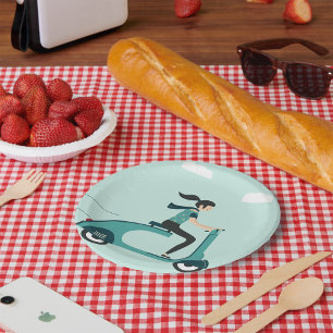 Woman On A Scooter Paper Plate