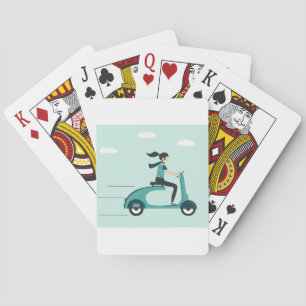Woman On A Scooter Playing Cards