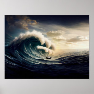 Woman on a Small Boat Sailing The Ocean Poster