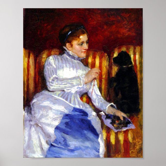 Woman on a Striped Sofa with a D by Mary Cassatt Poster (Front)