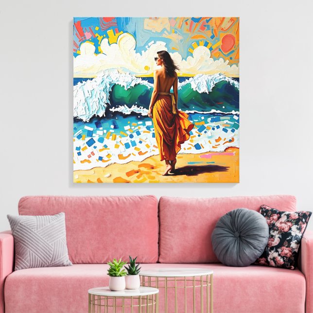 Woman on Beach Abstract Seaside Art  Canvas Print (Insitu(LivingRoom))