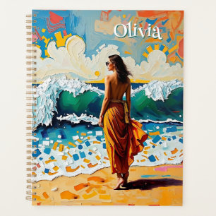 Woman on Beach Abstract Seaside Art Personalized Planner