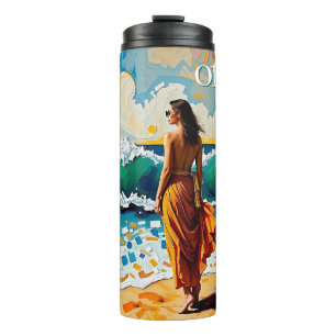 Woman on Beach Abstract Seaside Art Personalized Thermal Tumbler