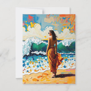 Woman on Beach Abstract Seaside Art  Postcard