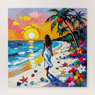 Woman on Beach Tropical Scene Jigsaw Puzzle