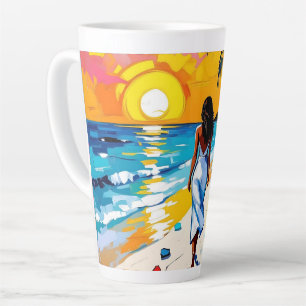 Woman on Beach Tropical Scene Latte Mug