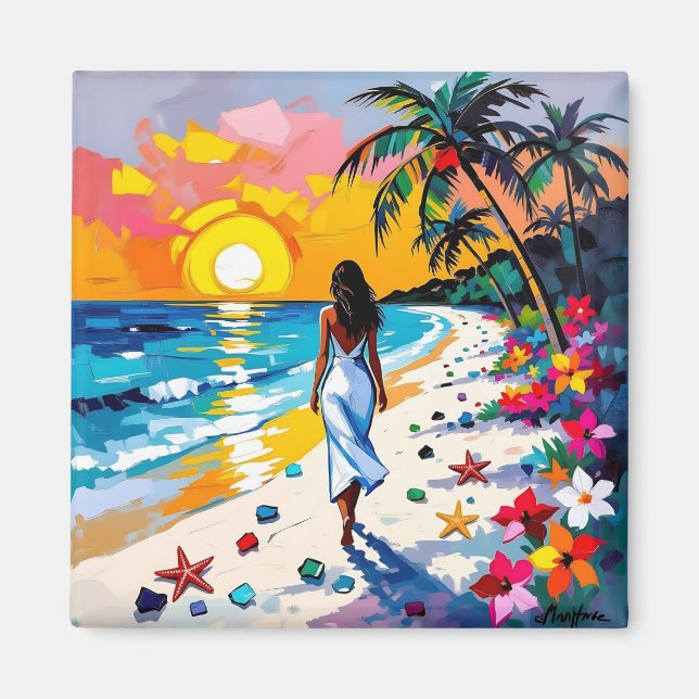 Woman on Beach Tropical Scene Magnet (Front)