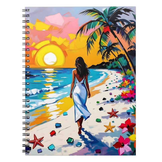 Woman on Beach Tropical Scene Notebook (Front)