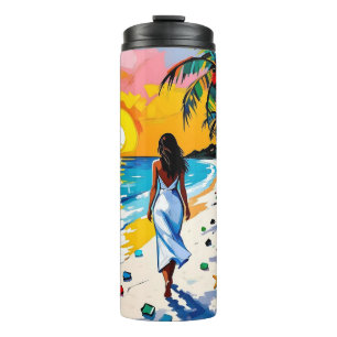 Woman on Beach Tropical Scene Thermal Tumbler
